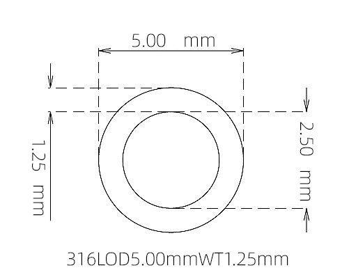 316L Stainless Steel Capillary Tube OD 5.00mm ID 2.50mm WT 1.25mm