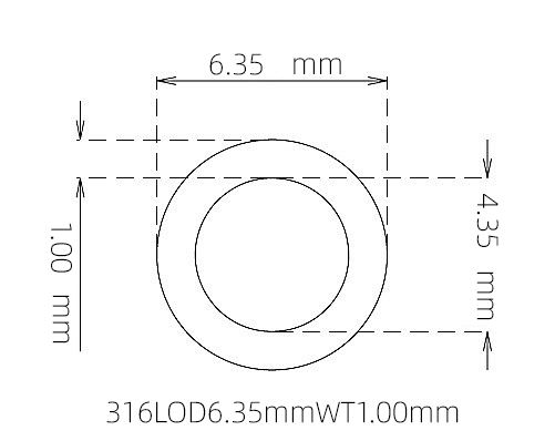 316L Stainless Steel Capillary Tube OD 6.35mm ID 4.35mm WT 1.00mm