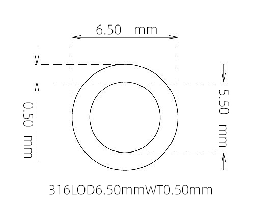 316L Thin Wall Stainless Steel Tube OD 6.50mm ID 5.50mm WT 0.50mm