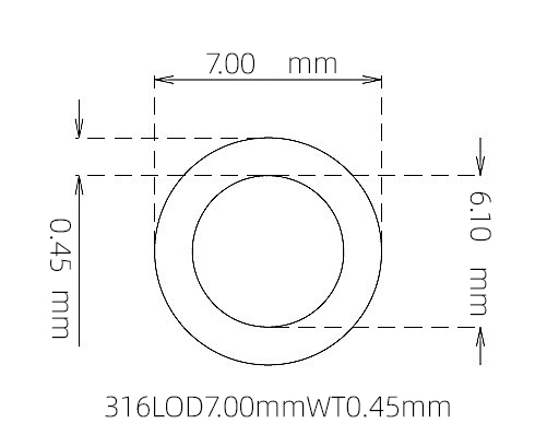 316L Thin Wall Stainless Steel Tube OD 7.00mm ID 6.10mm WT 0.45mm