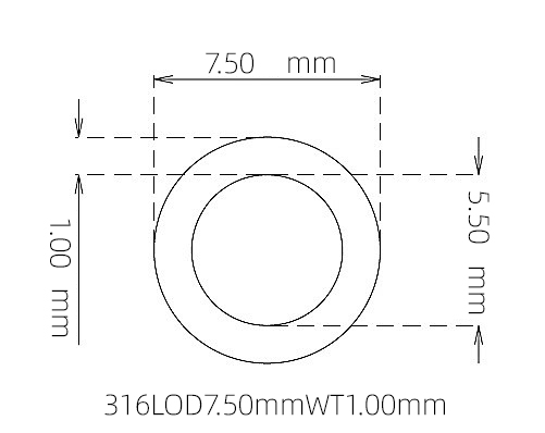 316L Thin Wall Stainless Steel Tube OD 7.50mm ID 5.50mm WT 1.00mm