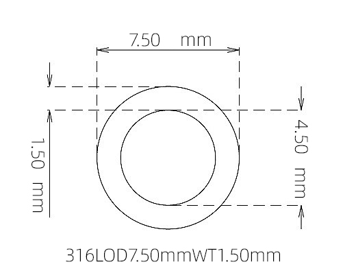 316L Stainless Steel Capillary Tube OD 7.50mm ID 4.50mm WT 1.50mm