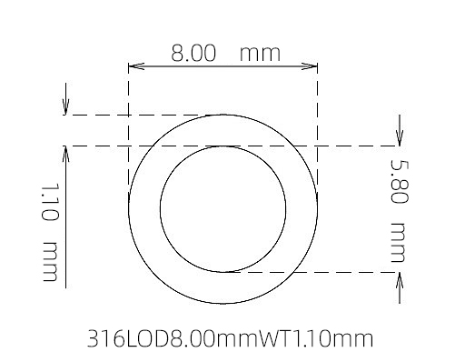 316L Thin Wall Stainless Steel Tube OD 8.00mm ID 5.80mm WT 1.10mm