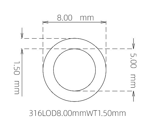 316L Stainless Steel Capillary Tube OD 8.00mm ID 5.00mm WT 1.50mm