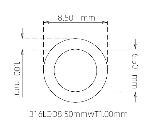316L Thin Wall Stainless Steel Tube OD 8.50mm ID 6.50mm WT 1.00mm